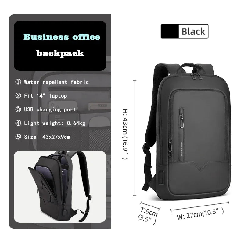 Slim Laptop Backpack for Men – 15.6" Waterproof Business Bag with USB Charging