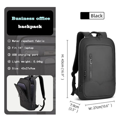 Slim Laptop Backpack for Men – 15.6" Waterproof Business Bag with USB Charging