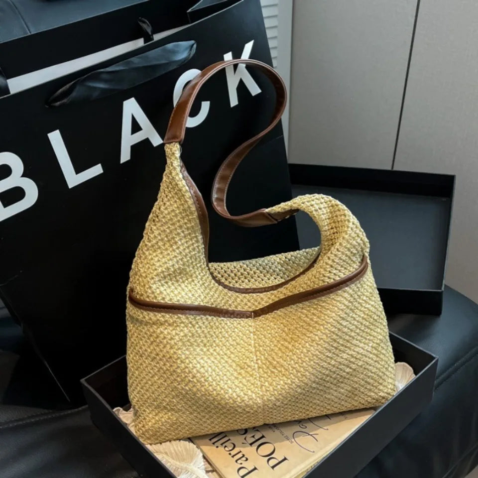 Woven Straw Shoulder Bag – Women's Beach Tote