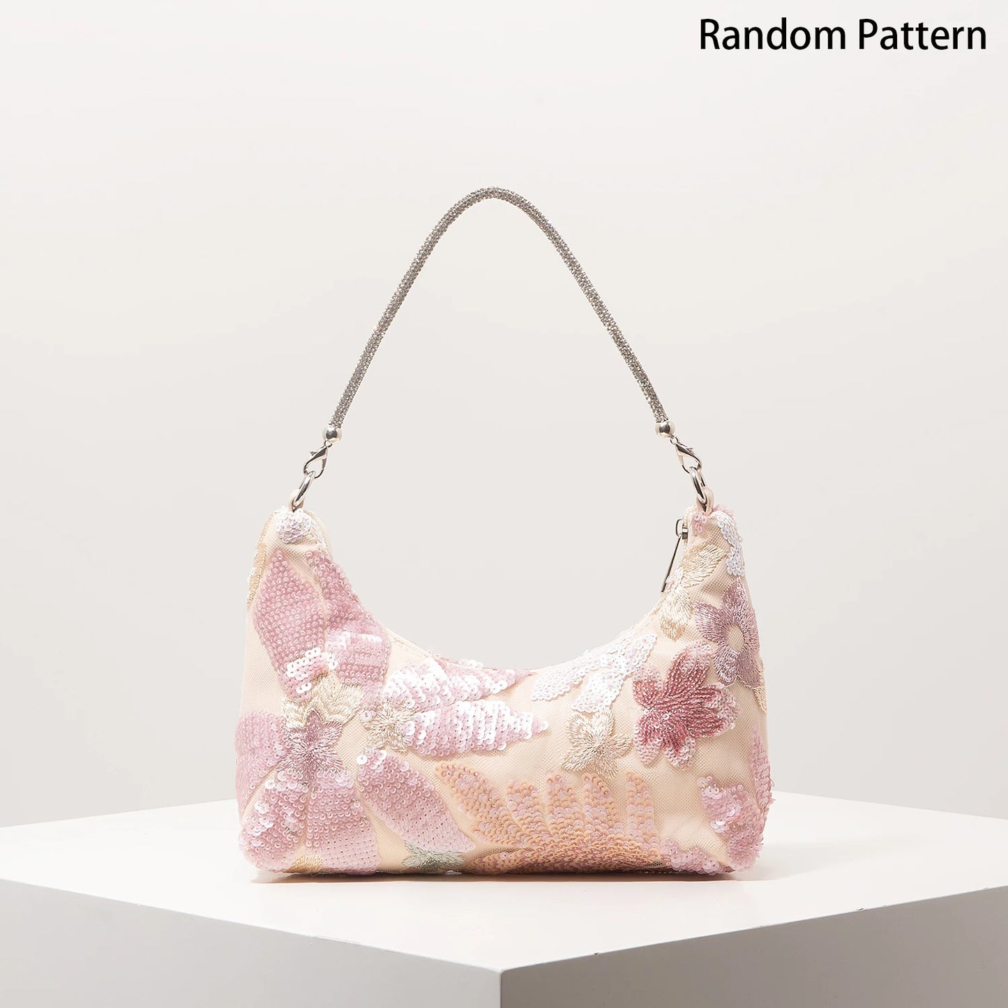 Sequin Floral Embroidery Shoulder Bag – Evening Clutch
