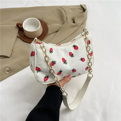 Corduroy Small Fresh Strawberry Crossbody Bag Chain Niche Pillow Casual Versatile Commuter Underarm