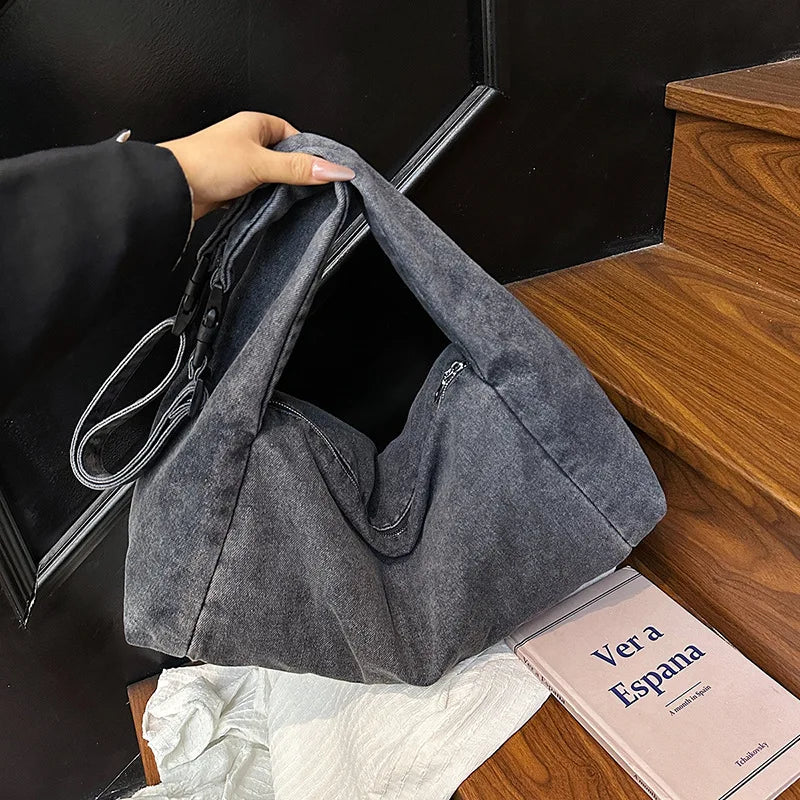 Casual Retro Denim Shoulder Bag Lightweight Large-Capacity Handbag Korean Lazy Style Underarm