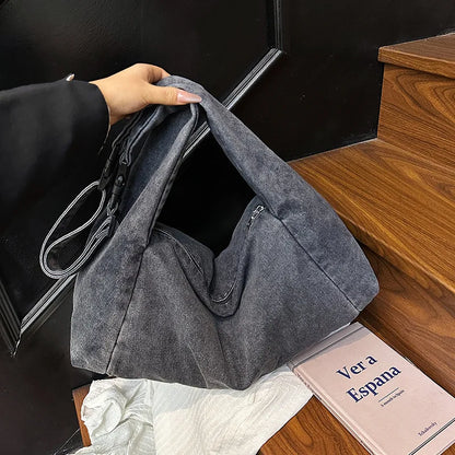 Casual Retro Denim Shoulder Bag Lightweight Large-Capacity Handbag Korean Lazy Style Underarm