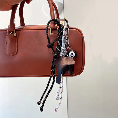 Elephant Leather Keychain Bag Charm with Braided Rope