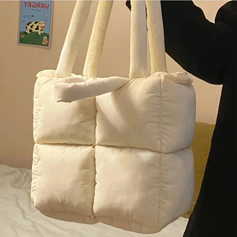 Puffer Tote Bag for Women – Large Quilted Cotton Shoulder Bag
