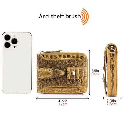 Men's Leather Wallet – Crocodile Pattern Zip-Around with Card Slots