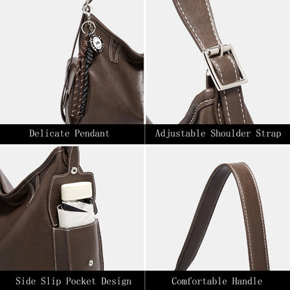 Foxer Lady S Shoulder Bag Soft Pu Leather Handbag Retro Hobo Large Capacity Tote Commute Daily
