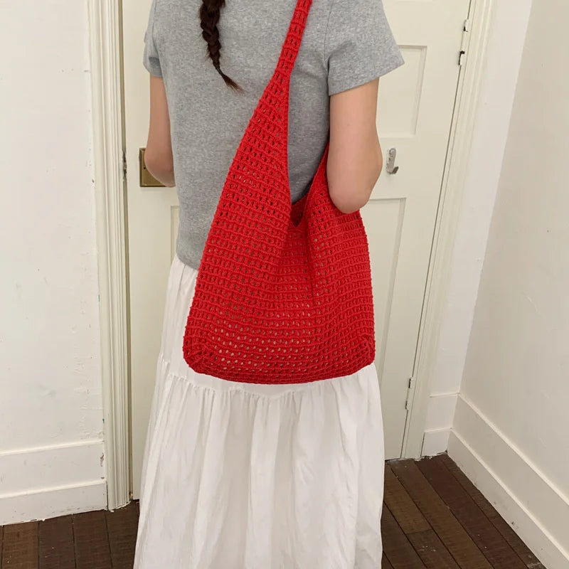 Crochet Mesh Hobo Bag for Women – Large Knit Shoulder Tote