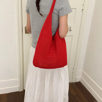 Crochet Mesh Hobo Bag for Women – Large Knit Shoulder Tote