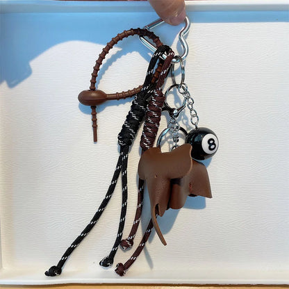 Elephant Leather Keychain Bag Charm with Braided Rope
