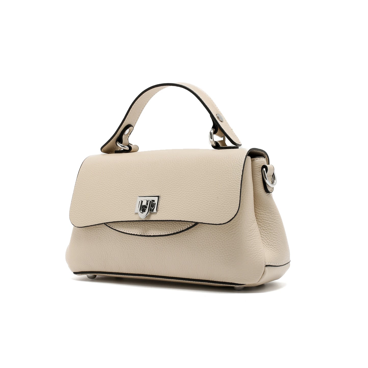 Genuine Leather Mini Satchel Bag for Women – Top Handle Crossbody with Lock Closure