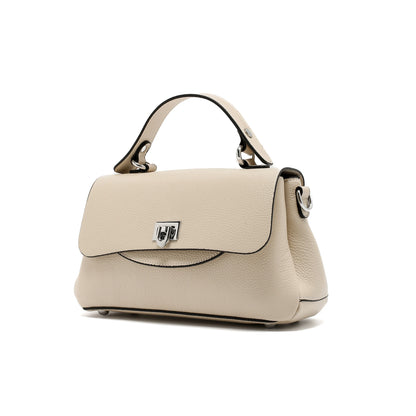 Genuine Leather Mini Satchel Bag for Women – Top Handle Crossbody with Lock Closure