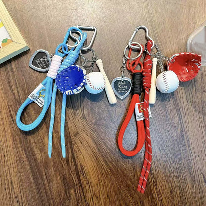 Baseball Bag Charm Keychain with Woven Rope – Y2K Accessory