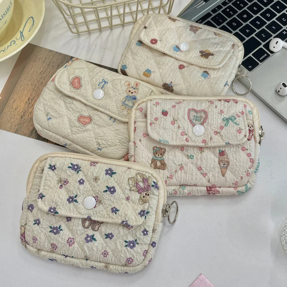 Quilted Makeup Bag – Cute Cartoon Mini Pouch & Card Holder