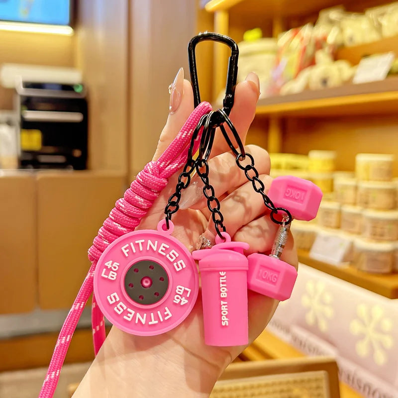 Gym Fitness Keychain Set – Dumbbell, Weight Plate & Shaker Charm