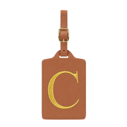 Personalized Initial Luggage Tag – Brown PU Leather Monogram Suitcase Label