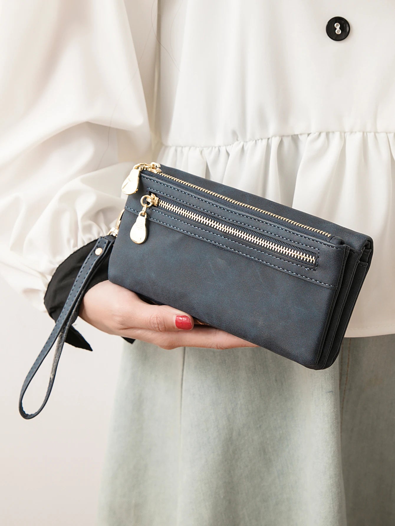 Women's Retro Long Wallet Large Capacity Double Zipper Multi-Card Clutch