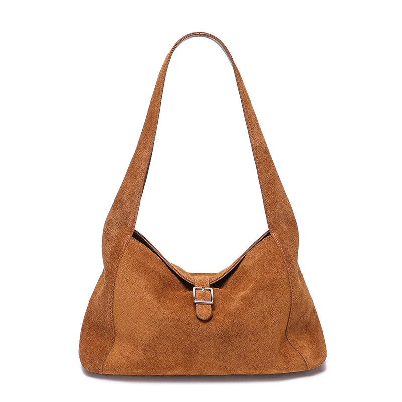 Suede Leather Crossbody Bag - Soft Cowhide Shoulder Bag for Women