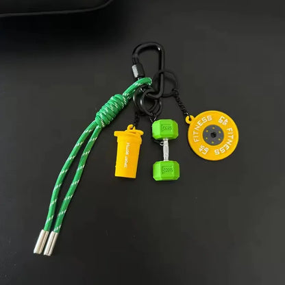 Gym Fitness Keychain Set – Barbell, Dumbbell & Shaker Charms