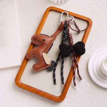 PU Leather Pony Keychain Bag Charm with Braided Rope & Bow