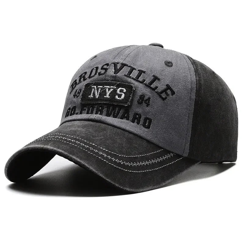Distressed Washed Cotton Baseball Cap – Letter Embroidery Dome Hat