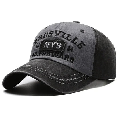 Distressed Washed Cotton Baseball Cap – Letter Embroidery Dome Hat