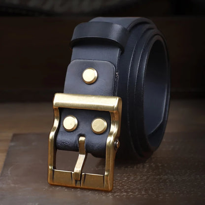 Genuine Leather Men's Belt with Brass Buckle – Handmade Cowhide