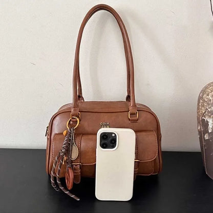 Large PU Leather Shoulder Bag with Multiple Pockets for Women