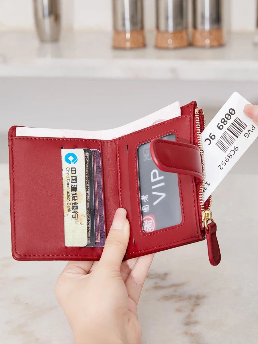Animal Print Small Bifold Wallet for Women with Zipper