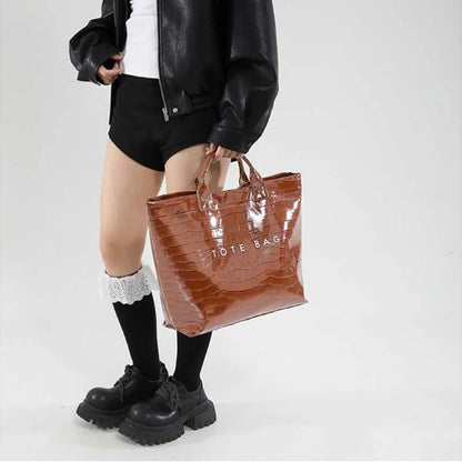 Crocodile Embossed Tote Bag – Large Capacity Luxury Hobo Handbag for Women