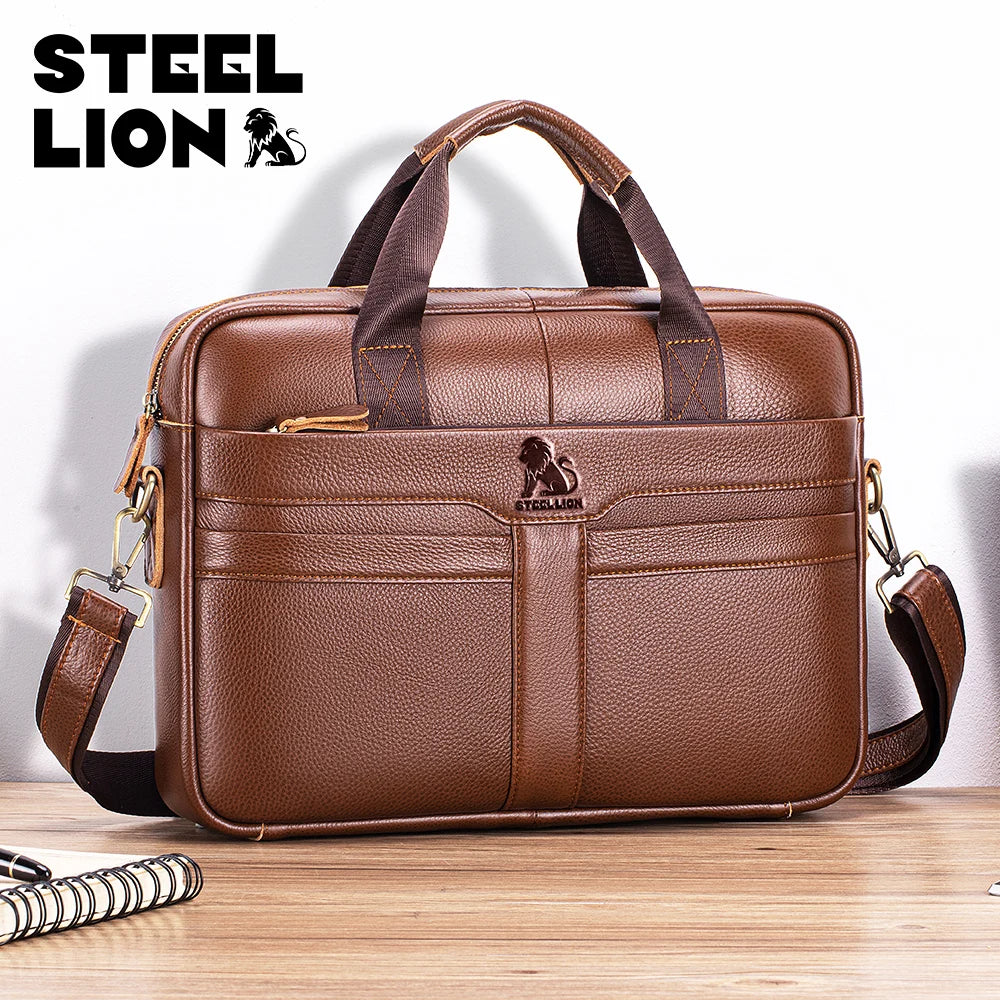 Steel Lion Men's Genuine Leather Briefcase & Laptop Bag