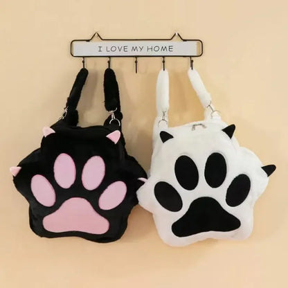 Cat Paw Plush Crossbody Bag – Kawaii Furry Shoulder Purse