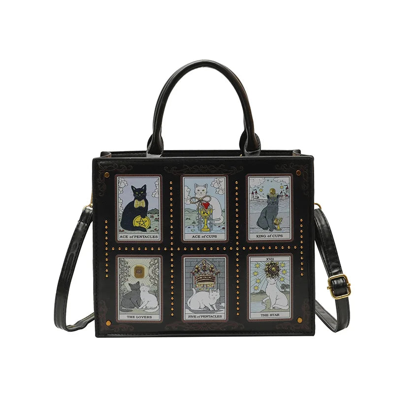 Cat Tarot Print Tote Bag for Women – Stylish Top-Handle Handbag