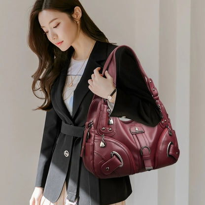 Soft Leather Women's Shoulder Bag – Multi-Pocket Hobo Handbag