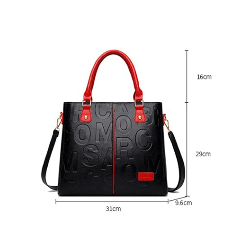Large Capacity PU Leather Tote Bag – Women's Letter Embossed Shoulder Bag