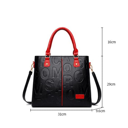 Large Capacity PU Leather Tote Bag – Women's Letter Embossed Shoulder Bag