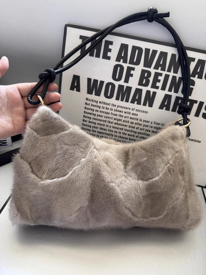 Mew Real Mink Fur Natural Cloud Winter Thick Bag Single Shoulder Women Fluffy Evening Ladies - Thick