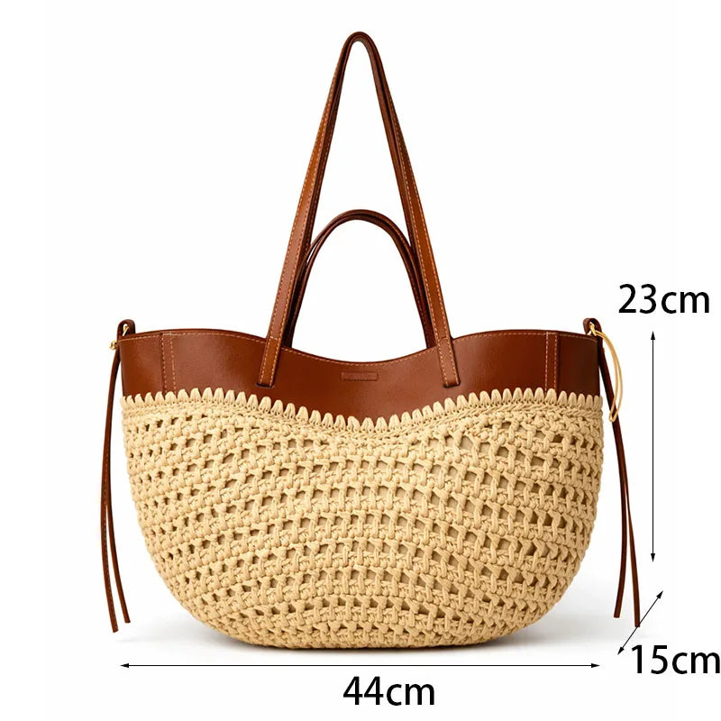 Straw Woven Tote Bag - Large Capacity Beach Shoulder Bag for Summer