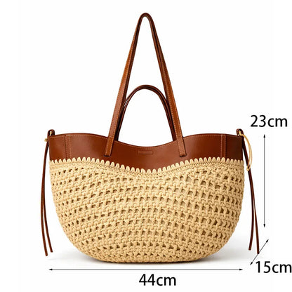 Straw Woven Tote Bag - Large Capacity Beach Shoulder Bag for Summer