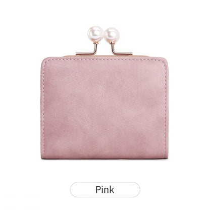 Pearl Kiss-Lock Women's Trifold Wallet – Large Capacity PU Leather
