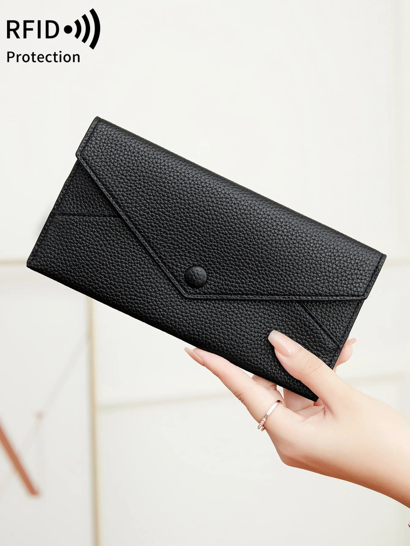 RFID Blocking Long PU Leather Wallet for Women – Envelope Clutch