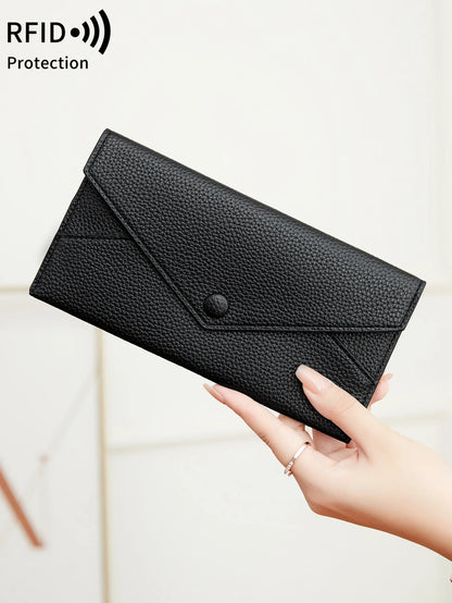 RFID Blocking Long PU Leather Wallet for Women – Envelope Clutch