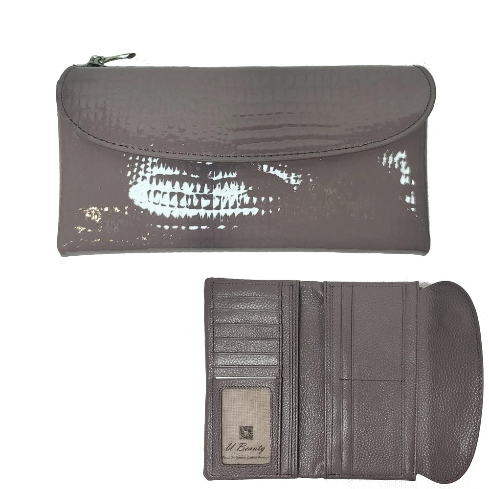 Patent Leather Long Wallet Women Crocodile Pattern Clutch Purse