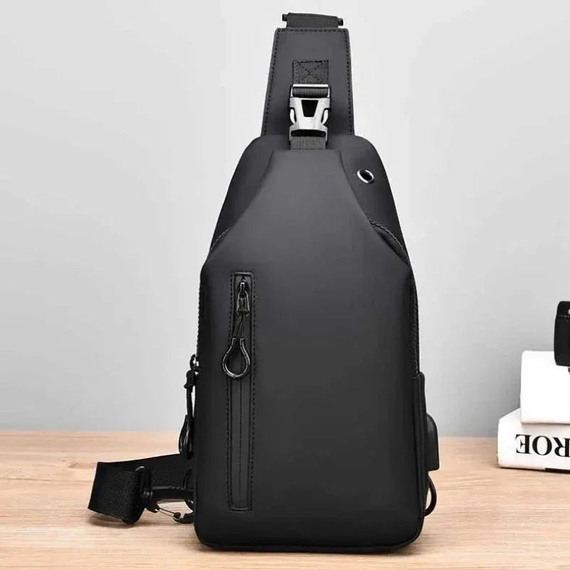 Men's Sling Bag with USB Charging Port & Headphone Jack
