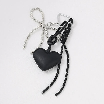 Heart Leather Rope Keychain Bag Charm with Bead Bow