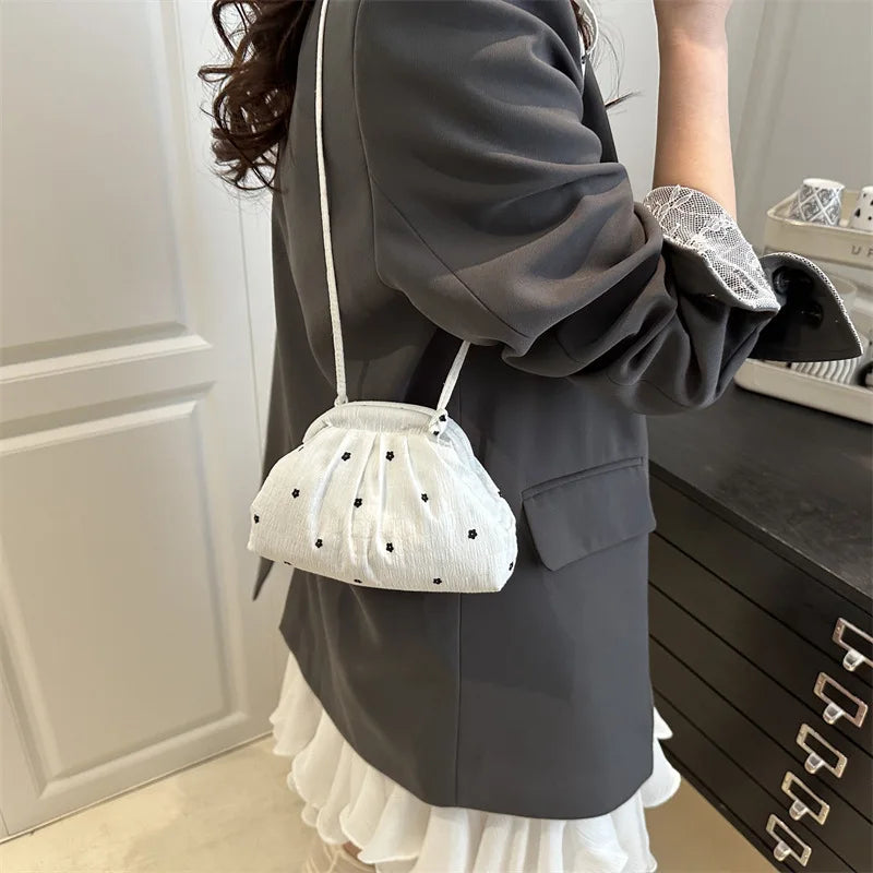 Korean Style Floral Bucket Shoulder Bag – Soft PU Leather Mini Crossbody