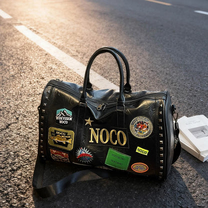 PU Leather Duffle Bag – Patch Detail Gym & Travel Bag for Men & Women