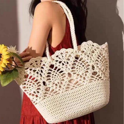 Women's Crochet Beach Tote Bag – Large Hollow Woven Shoulder Bag