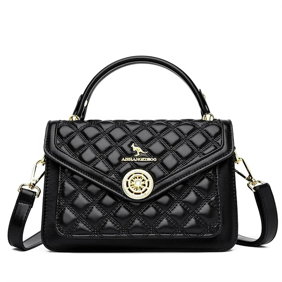 Quilted Crossbody Bag for Women – 3-Layer Leather Handbag