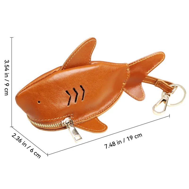 Leather Shark Key Pouch – Novelty Zip Coin Purse with Keychain
